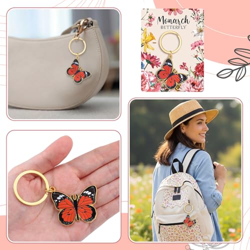 Yinkin 24 Sets Monarch Butterfly Keychains with Card Butterfly Shape Charms for Backpack, Handbags Mothers Day Gift Bulk for Girls Women Nature Lovers Summer Party Birthday Gift Decor - style: Monarch Butterfly