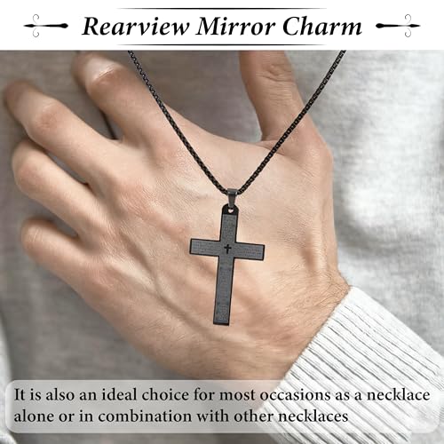 Cross Pendant for Car Rear View Mirror, Car Rearview Hanging Cross (Black) - color: black
