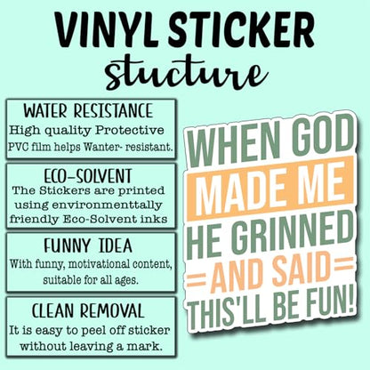 (3Pcs) When God Made Me He Grinned and Said This Be Fun Sticker Christian Inspirational Decals Decorate Books Laptop Phone Water Bottles Kindles Tumbler Waterproof Vinyl Stickers 2,5 x 3 Inch - color: When God Made Me He Grinned and Said This Be Fun