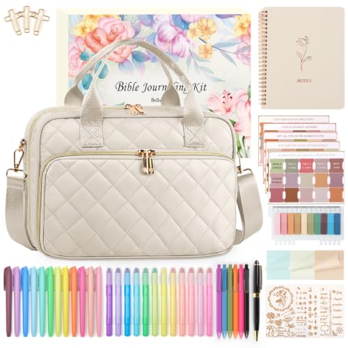 Bible Journaling Kit – Quilted Bible Cover Case for Women - color: Beige