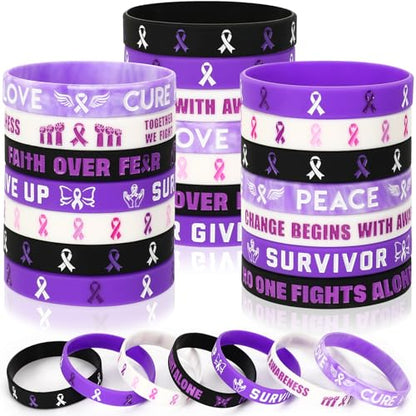 JUNEBRUSHS 42pcs Purple Ribbon Awareness Accessories Silicone Bracelets - style: Purple Ribbon Awareness Style