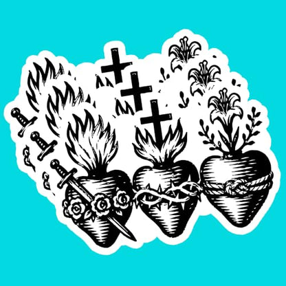 (3PCS) Hearts of the Holy Family Sticker, Christian Catholic Faith God Bible Verse Jesus Waterproof Vinyl Sticker Decals for Books Laptops Phone Water Bottles Tumbler Cup Kindle 3x2.2 Inch