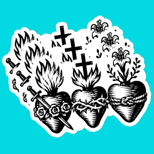 (3PCS) Hearts of the Holy Family Sticker, Christian Catholic Faith God Bible Verse Jesus Waterproof Vinyl Sticker Decals for Books Laptops Phone Water Bottles Tumbler Cup Kindle 3x2.2 Inch