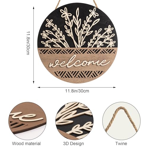 3D Welcome Sign for Front Door, Rustic Wood Wall Hanging Decor - color: black-M