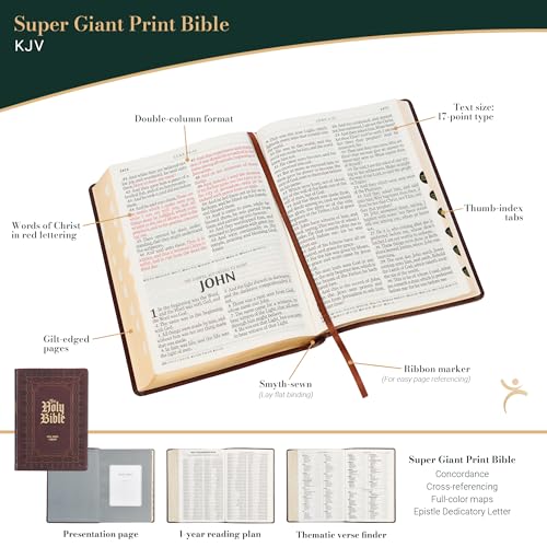 KJV Holy Bible, Super Giant Print Faux Leather Red Letter Edition - Ribbon Marker, King James Version, Burgundy (KJV Super Giant Print Editions)