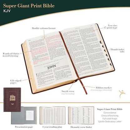 KJV Holy Bible, Super Giant Print Faux Leather Red Letter Edition - Ribbon Marker, King James Version, Burgundy (KJV Super Giant Print Editions)
