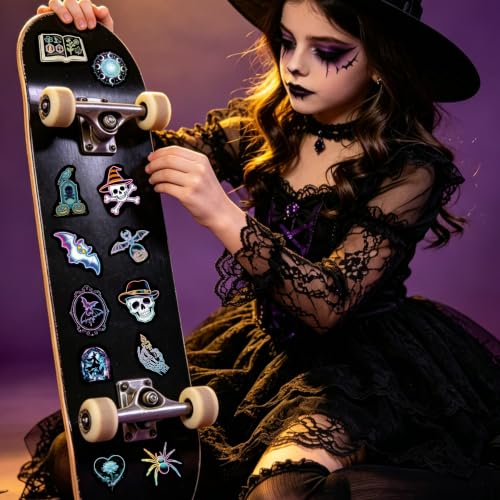 Halloween Neon Stickers 50 Pieces, Spooky Vinyl Decals for Party - color: Non-luminescent-500ksyy