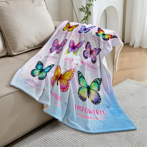 Christian Gifts for Women Faith God Says I Am Butterfly Blanket 50"x60" - color: God Says - Butterfly 01, size: 50"x60"