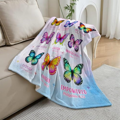 Christian Gifts for Women Faith God Says I Am Butterfly Blanket 50"x60" - color: God Says - Butterfly 01, size: 50"x60"