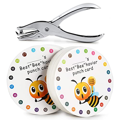 Punch Cards 100 Pack 3.9" Round Reward Punch Cards for Classroom w/Puncher - size: 3.9 IN Bee