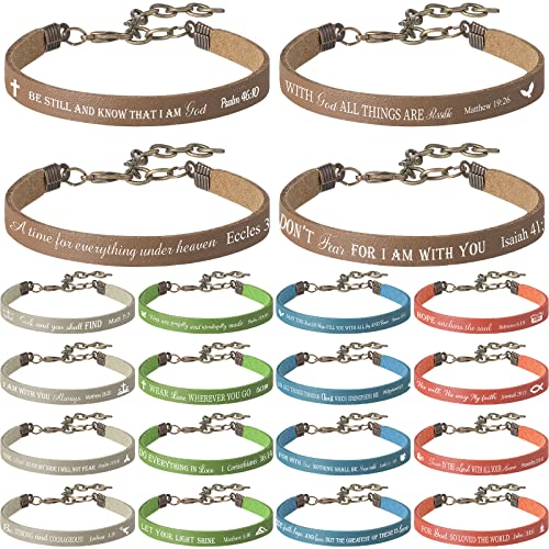Jeyiour 20 Pcs Christian Leather Bracelets Bible Verse Quotes - color: Multicolor