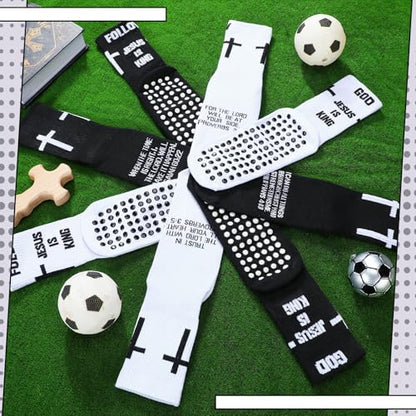 4 Pairs Cross Grip Soccer Socks, Us Size 6-12 - color: Black, White, style: Christian