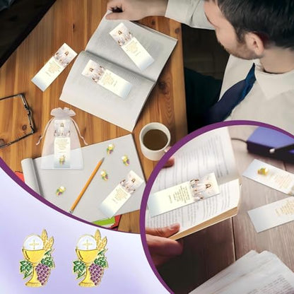Supervitae 12 Sets First Communion Pin Bulk John 6:33 Christian Bookmarks - style: First Communion