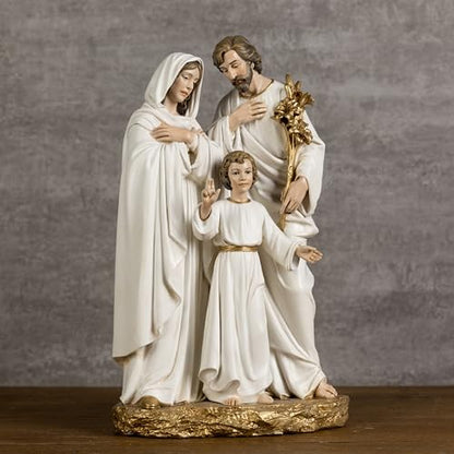 BC Catholic Holy Family Statue 12" H Youth Jesus St. Joseph Virgin Mary - color: Gold & White