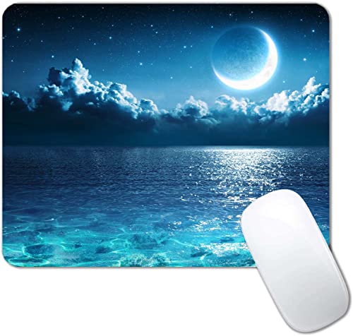 Ocean and Moon Mouse Pad, Romantic Moon On Sea in Magic Night, Waterproof Non-Slip Rubber Base Mousepad, 9.5"x7.9"x0.12" Inch - color: S401