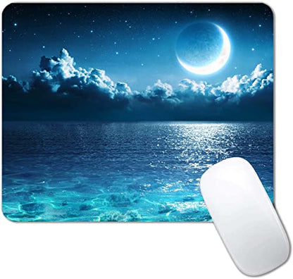 Ocean and Moon Mouse Pad, Romantic Moon On Sea in Magic Night, Waterproof Non-Slip Rubber Base Mousepad, 9.5"x7.9"x0.12" Inch - color: S401