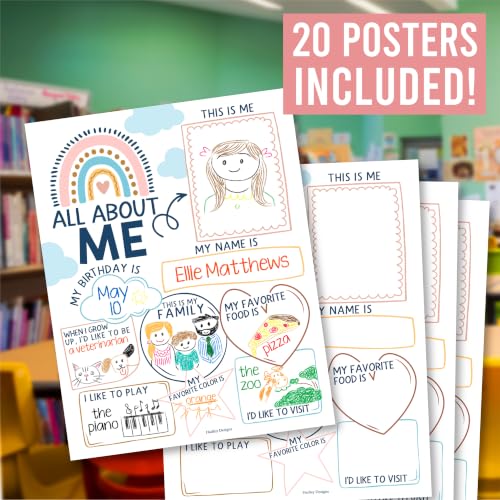 20 All About Me Posters Elementary Classroom Decor, Star Student Poster - color: Boho