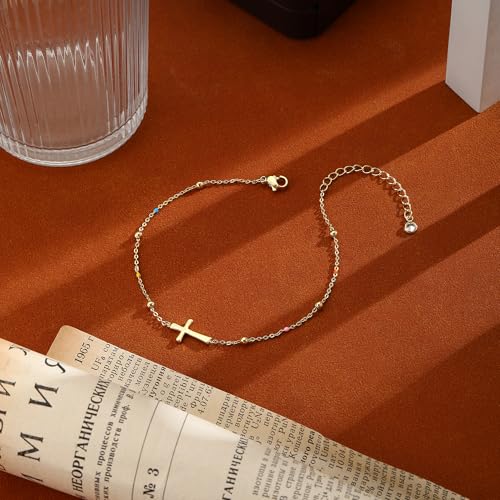 Ankle Bracelets for Women Waterproof Non Tarnish Anklet - style: Cross-GD