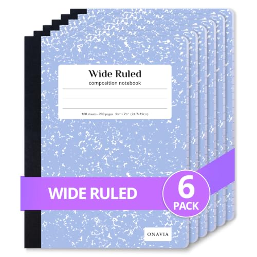 ONAVIA Composition Notebook Wide Ruled 6 Pack, 200 Pages, Cornflower - color: Cornflower Blue, size: 9.75 x 7.5"