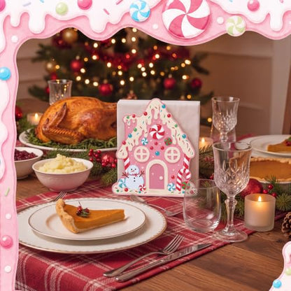 Nuogo Pink Gingerbread House Napkin Holder Christmas Metal Tissue Dispenser - style: Gingerbread House