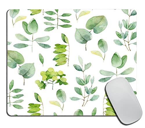 Watercolor Herbal Leaves Mouse Pad, Eucalyptus Green Leaf Natural Plant Foliage Botanical Customized Non-Slip Rubber Base Mousepads, Computer Mouse Pads for Wireless Mouse 9.5×7.9×0.12 inches - color: TSP236