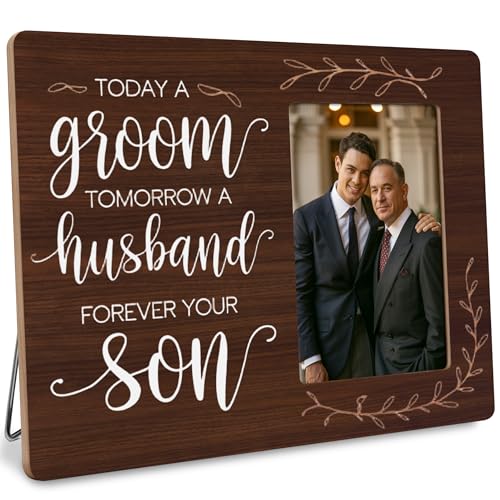 Groom Engagement Gifts Picture Frame, Father Mother of the Groom Gift, Today A Groom Tomorrow A Husband Forever Your Son Frames Fits 4x6 Photo - color: Gray
