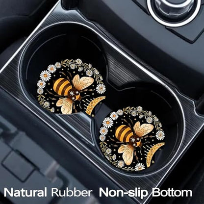 2 Pack Bee Car Cup Holder Coasters Universal Neoprene Coasters - color: Bee