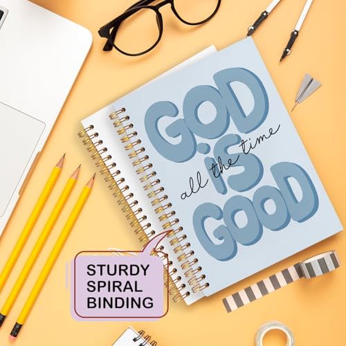 Yhtrg Blue Preppy God Is Good Notebooks, Brown Christian Spiral Notebook Gift for Women, Bible Journaling Notebooks for Office School Supplies, 5.5x8.3 Inch - color: god10