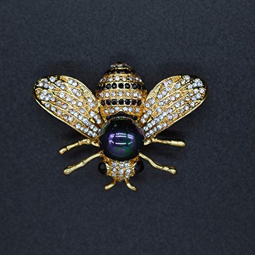 Honey Bee Brooches Crystal Insect Themed Bee Brooch Animal Fashion Shell Pearl Brooch Pin Gold Tone - color: Multicolored black
