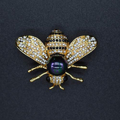Honey Bee Brooches Crystal Insect Themed Bee Brooch Animal Fashion Shell Pearl Brooch Pin Gold Tone - color: Multicolored black