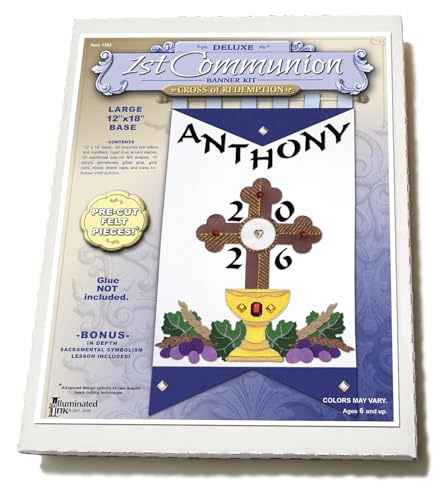 Illuminated Ink First Communion Banner Kit - 12 x18 - Cross (Blue - Black Letters, 12 x 18) - color: Blue - Black Letters, size: 12 x 18