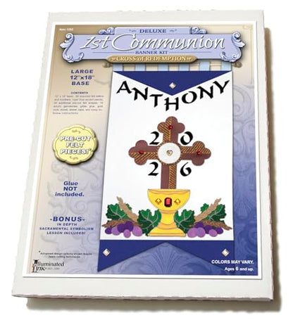 Illuminated Ink First Communion Banner Kit - 12 x18 - Cross (Blue - Black Letters, 12 x 18) - color: Blue - Black Letters, size: 12 x 18