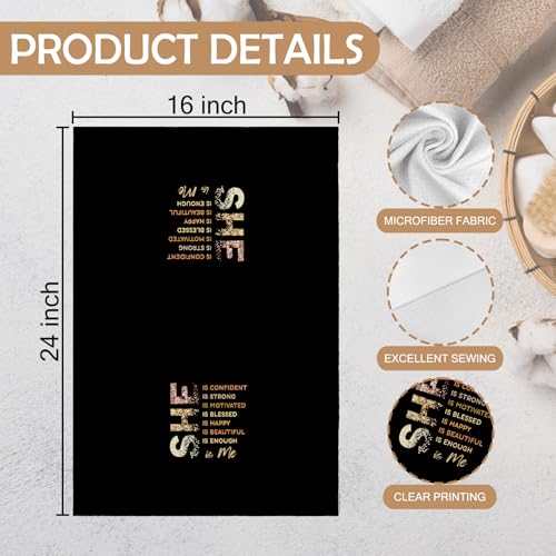 Black Gold She is Me Kitchen Towels, Inspirational Gifts for Women, Postive Affirmations Golden Dish Tea Towels for Kitchen, Inspirational Self Care Hand Towels for Girls Bathroom, 16x24 Inch - color: She