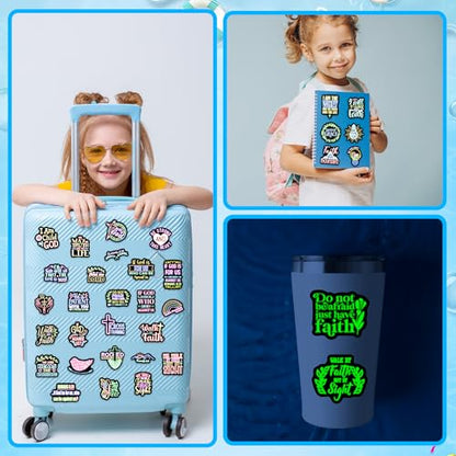 51 Pcs Glow in The Dark Neon Christian Bible Stickers for Kids, Jesus Christ Faith Vinyl Waterproof Water Bottle Laptop Decals, Teens Adults Religious Christianity Christmas Easter Thanksgiving - color: Jesus-ls017