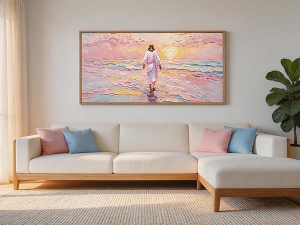 CHDITB Jesus Walking on Water Framed Canvas Wall Art 40x20 Inch - color: Jesus Walking on Water, size: 40"L x 20"W