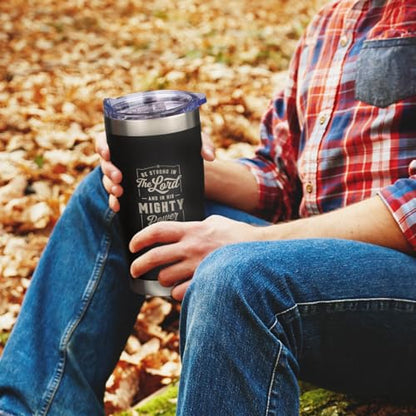 Christian Art Gifts Large Insulated Bible Verse Travel Mug for Men and Women - color: Black/Be Strong