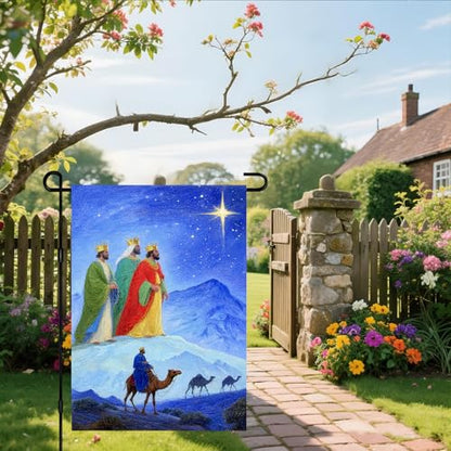 IVN Christmas Wise Men Garden Flag 12x18 Inch Double Sided - color: Three Kings Journey Christmas Flag