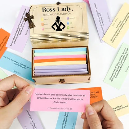 Personalized Bible Verse Box for Boss Lady with Prayer Cross, 150 Color-Coded Scripture Cards, Custom Name Keychain, Christian Appreciation Gift, Faith Encouragement Keepsake - color: Boss Lady