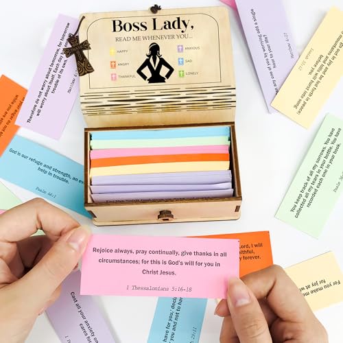 Personalized Bible Verse Box for Boss Lady with Prayer Cross, 150 Color-Coded Scripture Cards, Custom Name Keychain, Christian Appreciation Gift, Faith Encouragement Keepsake - color: Boss Lady