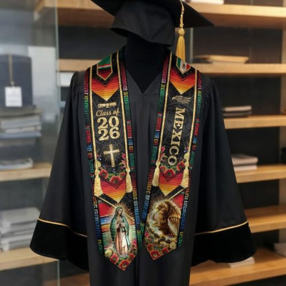 Mexico Graduation Sash, Cross Graduate Stole, Class Of 2026, Mexican Stole - color: Ds 05