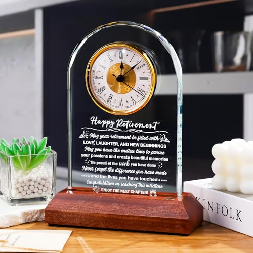 Arikyrist Glass Happy Retirement Clock Gifts for Women Men Retired Ideas - color: Retirement