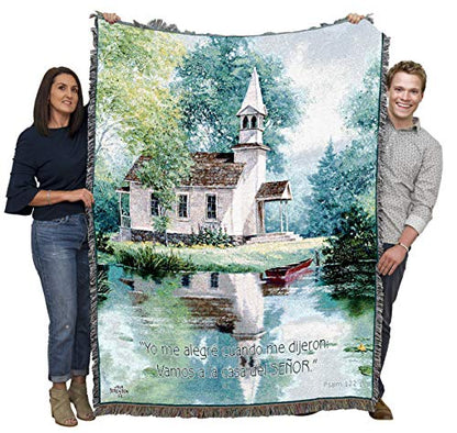 Pure Country Weavers Lakeside Scripture Spanish Blanket by Jack Sorenson - Psalm 122:1- Religious Gift Tapestry Throw Woven from Cotton - Made in the USA (72x54) - color: Psalm 122:1 Spanish, size: 72" x 54"