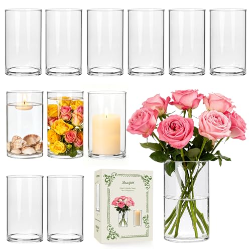 12pcs Thick Glass Cylinder Vase, 6 Inch Clear Glass Flower Vases - size: Smooth-12PCS