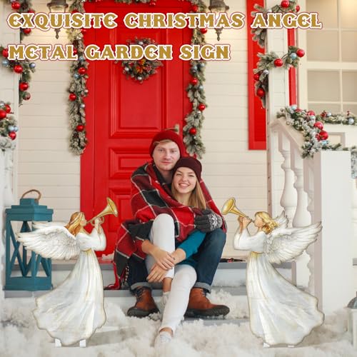 Moxweyeni 2 Pcs Christmas Yard Sign Outdoor Metal Trumpet Angels Stakes - style: Trumpet Angels
