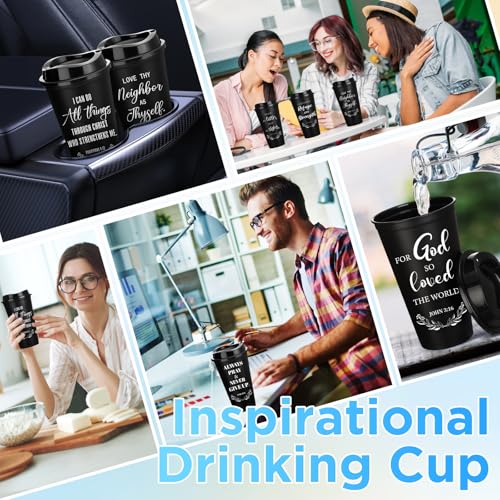 Skylety 20 Pack Christian Gifts Bulk 16oz Bible Verse Tumbler with Lids - color: Black