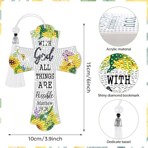 8 Pieces Christian Bible Verse Diamond Art Bookmarks 5d Christian Beaded Bookmark Acrylic Tassel Bookmark for DIY Making Beginners Adults Arts Craft Supplies (Floral) - color: Floral