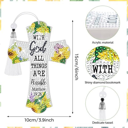 8 Pieces Christian Bible Verse Diamond Art Bookmarks 5d Christian Beaded Bookmark Acrylic Tassel Bookmark for DIY Making Beginners Adults Arts Craft Supplies (Floral) - color: Floral