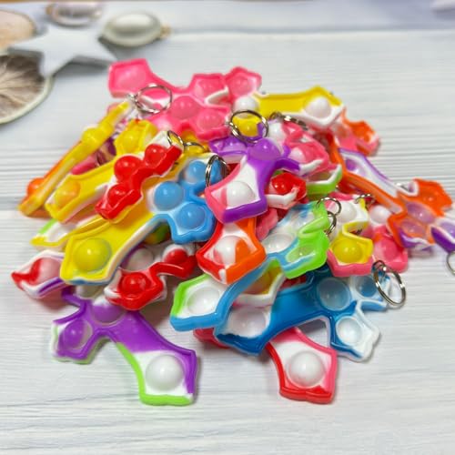 Goodangie00 30 Packs Rainbow Bulk Religion Cross Mini Pop Fidget Keychain Bubble Toy for Kids Classroom Treasure Chest Students Prizes，Birthday Goodie Bag Stuffers，Easter Party Favors Gifts
