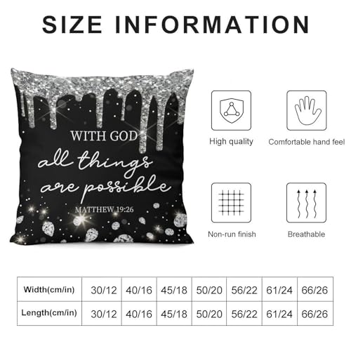 Black Silver Diamonds Throw Pillow Cover Black White Bible Verse Couch Pillowcases Christian Scripture Sparkle Shiny Drip Modern (No Glitter) Sofa Pillows Cushion Case for Bed Chair 18x18inch - color: Diamondblack-14