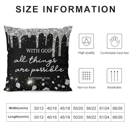 Black Silver Diamonds Throw Pillow Cover Black White Bible Verse Couch Pillowcases Christian Scripture Sparkle Shiny Drip Modern (No Glitter) Sofa Pillows Cushion Case for Bed Chair 18x18inch - color: Diamondblack-14